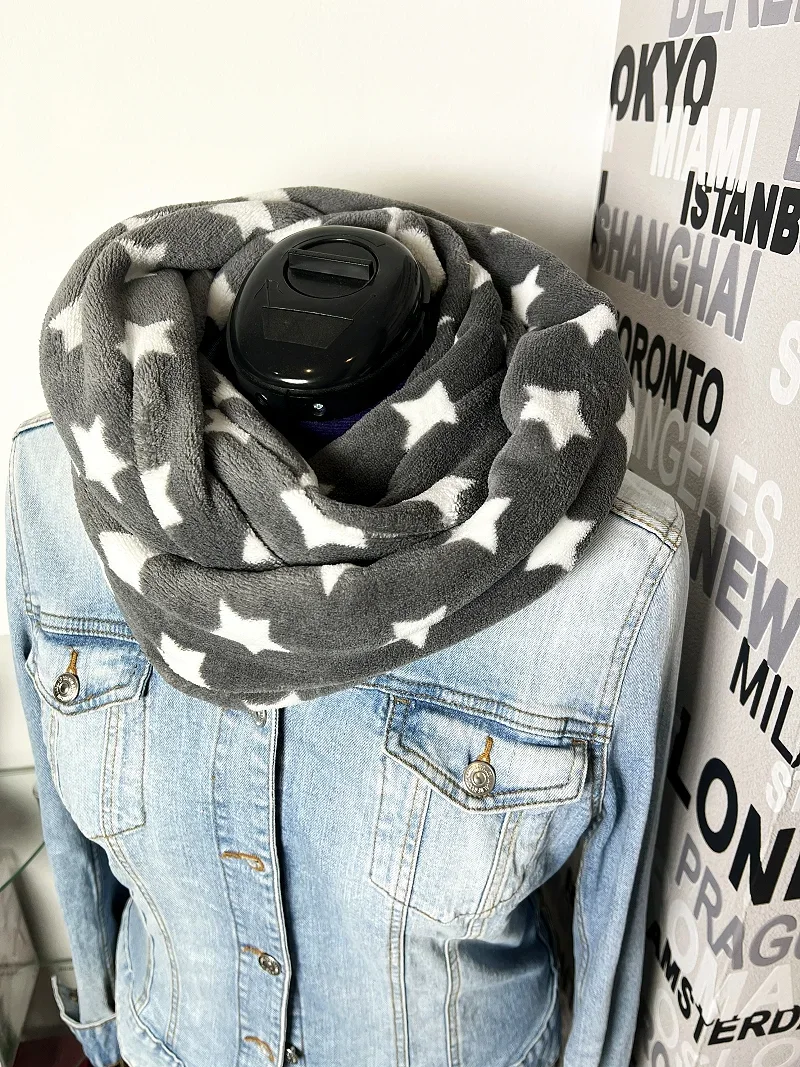 Loop-Schal Fleece grau mit Sternen