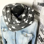 Loop-Schal Fleece grau mit Sternen