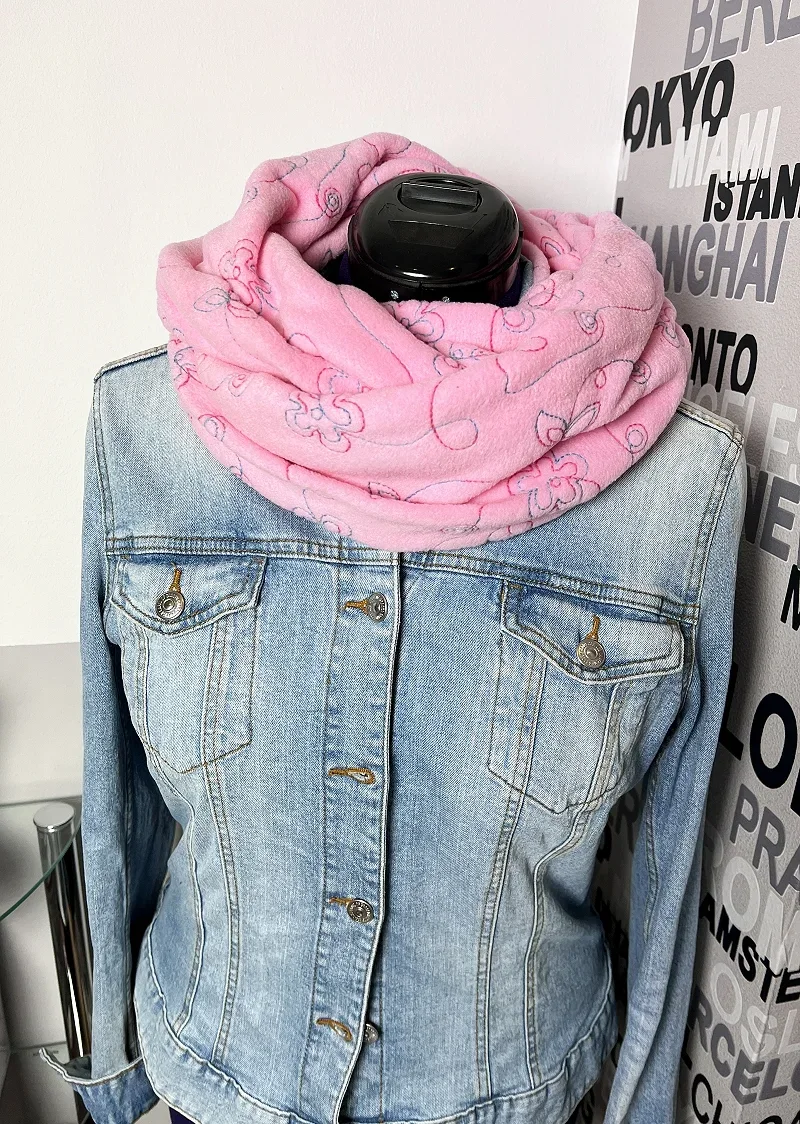 Loop-Schal Fleece rosa mit Stickerei